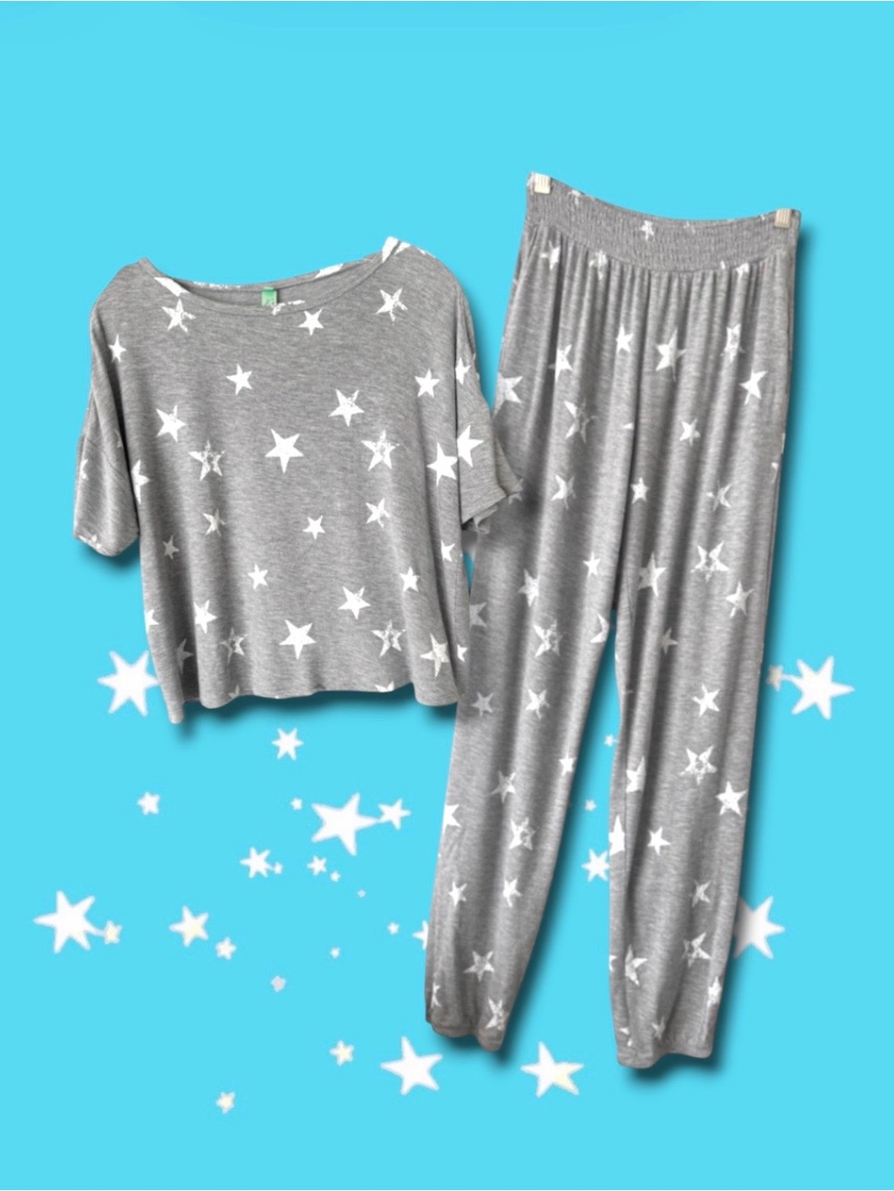 💕Honeydew Loungewear Set Distressed Star Prints • Heather Grey & White • Small